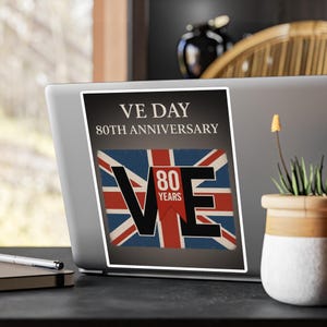 Adesivos de vinil com corte de beijo para o 80º aniversário do Dia da Vitória na Europa – Adesivos comemorativos da Union Jack para decoração de casa e ideias para presentes