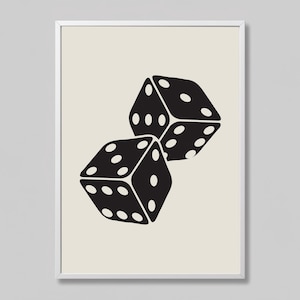 Minimalistische kunst aan de muur met dobbelstenen | Modern gameroomdecor | Zwart-witte dobbelsteenprint | Bordspelkunst | Geluksdobbelsteenontwerp