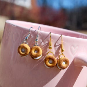 Bagel Earrings | New York City Bagel | Bagel and Cream Cheese | Bagel and Smear | Mini Clay Food|