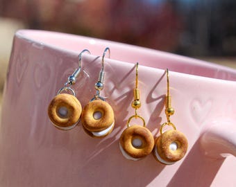 Bagel Earrings | New York City Bagel | Bagel and Cream Cheese | Bagel and Smear | Mini Clay Food|