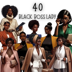 40 Black Boss Lady Clipart Bundle PNG, Black Girl Clipart, Black Women Clipart, Black Afro Lady PNG, Afro Girl PNG, Black Girl Graphics