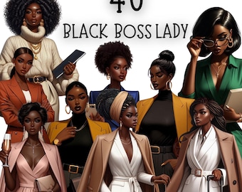 40 Black Boss Lady Clipart Bundle PNG, Black Girl Clipart, Black Women Clipart, Black Afro Lady PNG, Afro Girl PNG, Black Girl Graphics