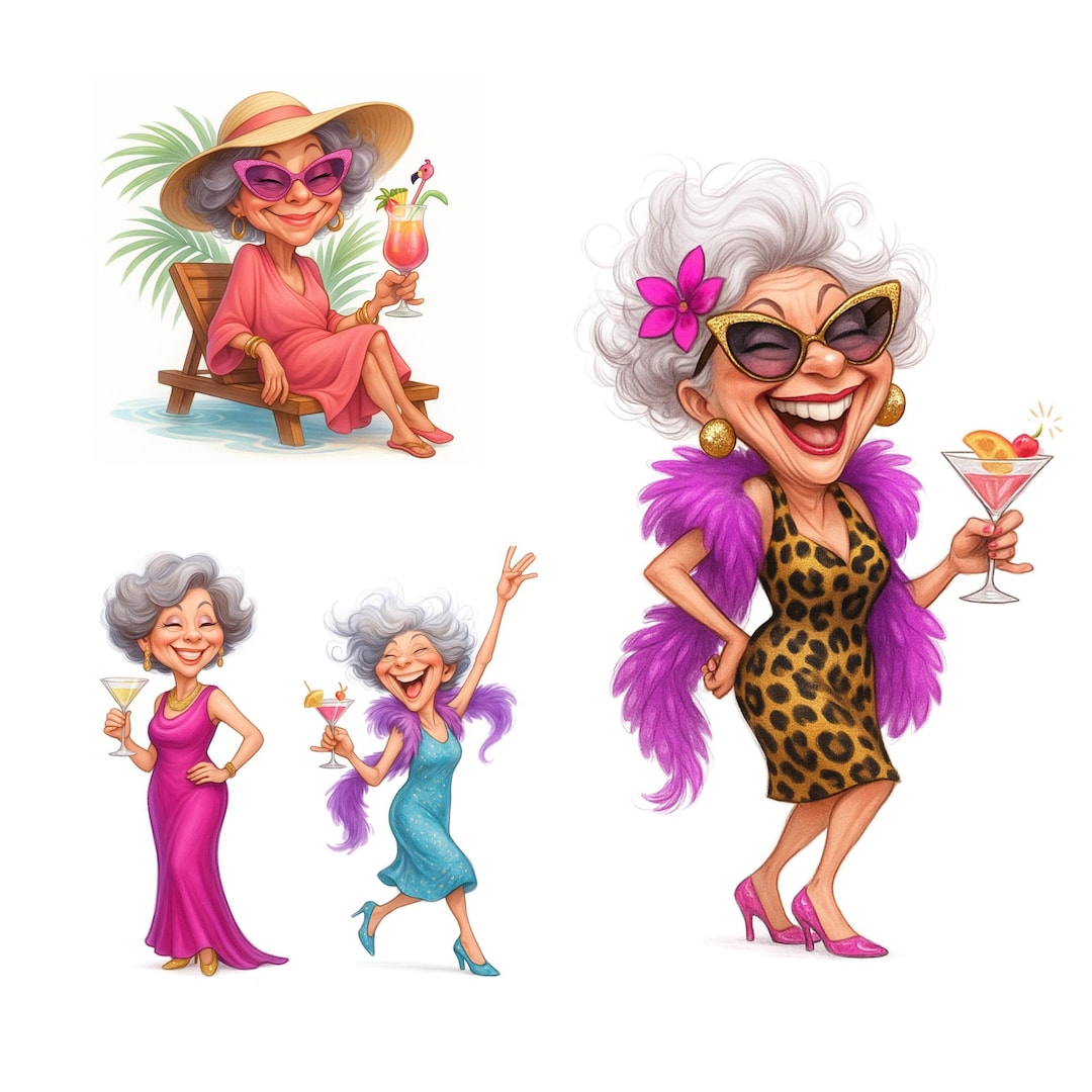 Giddy Grannies Clipart Bundle | Funny Senior Ladies Pngs | Retro Sassy ...