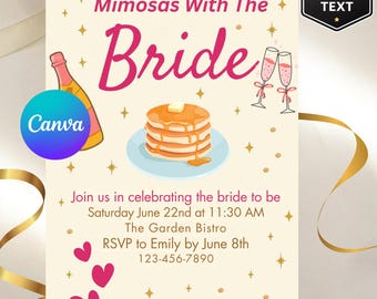Bridal Brunch Invitation Template, Mimosas With The Bride Invite, Bridal Shower Invite, Editable Canva Template, Printable Download