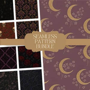 Gothic Floral Seamless Paper Pack | 8 Dark Romantic Digital Papers | Black & Burgundy Roses | 12x12&quot; 300 DPI JPEG Scrapbook Set