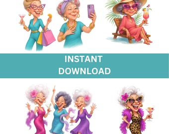 Grandma Clipart Bundle, Sassy Senior Ladies PNG, Funny Old Lady Clip Art, Transparent Background, Instant Download