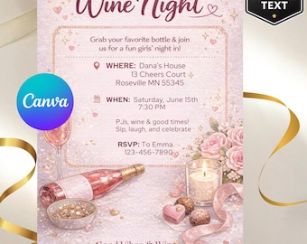 Girls Wine Night Invitation, Ladies Night Invite, Bachelorette Party Invitation, Editable Template, Printable Digital Download