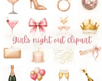 Bundle de cliparts EVJF, graphiques de soirée entre filles, clipart nuptiale de douche, dessins de tribu de mariée, téléchargement immédiat