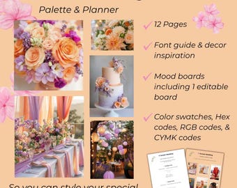 Wedding Styling Kit Printable, Sunset Color Palette & Mood Board, Wedding Design Planner, Aesthetic Guide for Brides, Digital Download