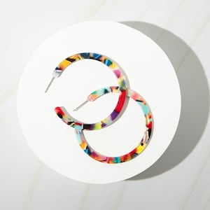 Medium Rainbow Multicolor Acetate Hoop Earrings image 1