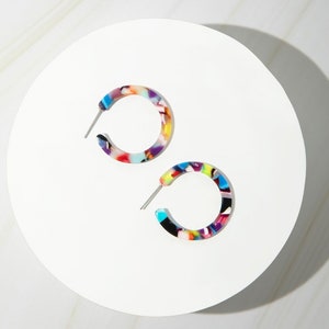 Rainbow Multicolor Acetate Hoop Earrings - Hoops - SMALL