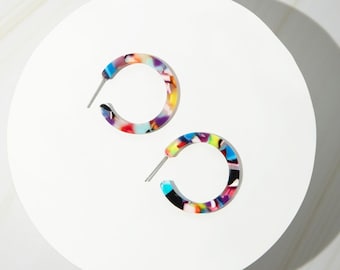 Rainbow Multicolor Acetate Hoop Earrings - Hoops - SMALL