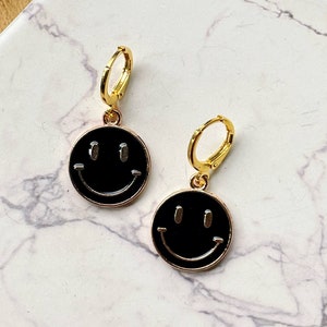 Smiley Face Earrings in Black & Gold