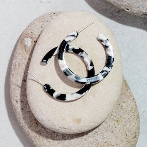 SMALL Black & White Acetate Hoop Earrings
