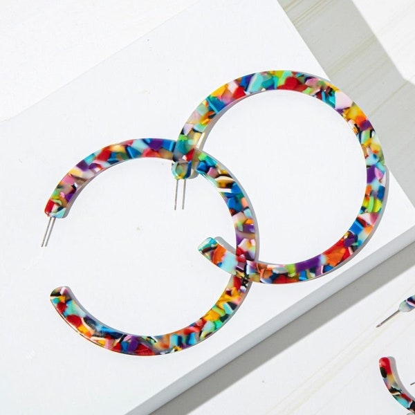 HUGE Rainbow Multicolor Acetate Hoop Earrings