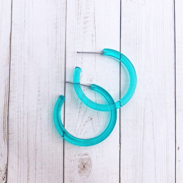 CLEARANCE Small Electric Blue Turquoise Hoop Earrings