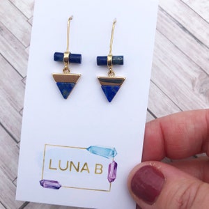 Lapis Triangle and Bar Earrings