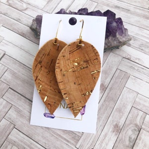 Gold Flecked Cork Petal Earrings - Faux Leather