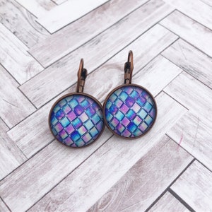 Blue and Purple Scales French Wire Earrings