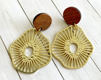 CLEARANCE Golden Anemone & Wood Earrings