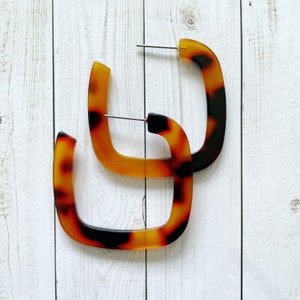 Square Hoops in Tortoise - Acetate Hoop Earrings