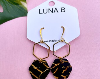 Sexy Hexy Earrings in Black Acrylic and Gold