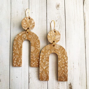 Floral Cork Arch Earrings with Navy Leather Or Cork Accents