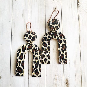 Light Leopard Genuine Leather Arch Earrings