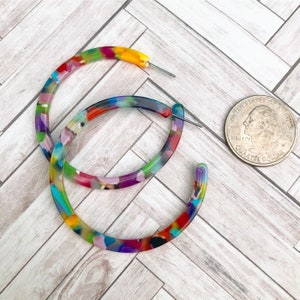 Medium Rainbow Multicolor Acetate Hoop Earrings image 6