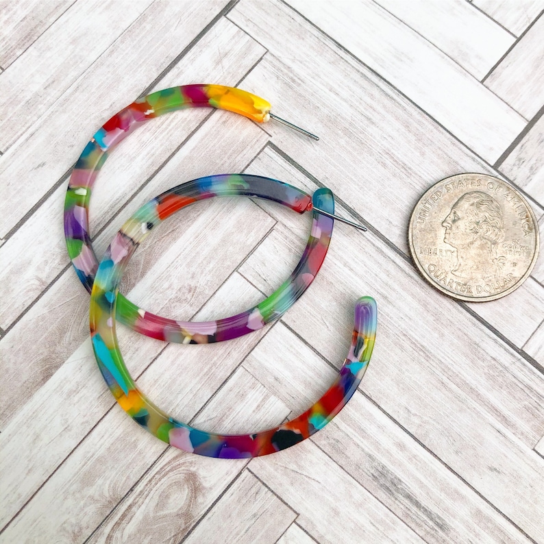 Medium Rainbow Multicolor Acetate Hoop Earrings image 6