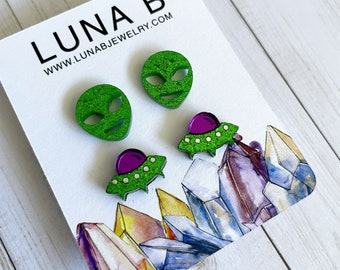 Alien + UFO Stud Earrings Two-Pack