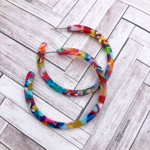 Medium Rainbow Multicolor Acetate Hoop Earrings image 4