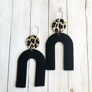 Black with Light Leopard Accent Leather Arch Earrings