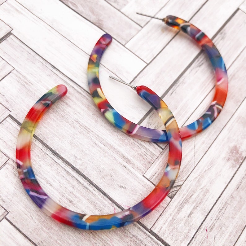 Medium Rainbow Multicolor Acetate Hoop Earrings image 7