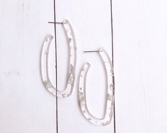 Silver Foil Elongated Hoop Earrings