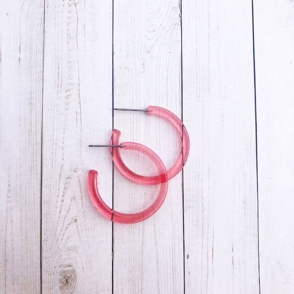 CLEARANCE Small Electric Pink Hoop Earrings