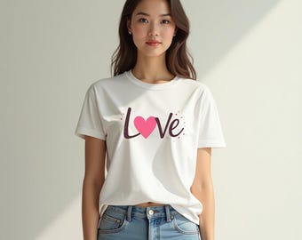 Black and Pink Valentine's Day Love Shirt – Stylish Romantic Gift & White T-Shirt for a Perfect Celebration