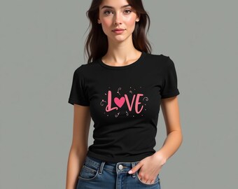 Pink Valentine's Day Love Shirt - Stylish & Romantic Gift for Her, White Valentine's Day Tee, Cute T-Shirt for Celebration