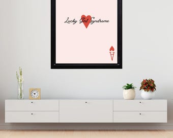 Impresión digital sobre el síndrome de la chica afortunada / Arte de pared inspirado en naipes retro / Descarga instantánea / Arte de pared moderno / Decoración estética del hogar