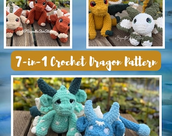 Drachen Häkelanleitungen Bundle | 7-in-1 Amigurumi Plüsch (3 PDF-Dateien)