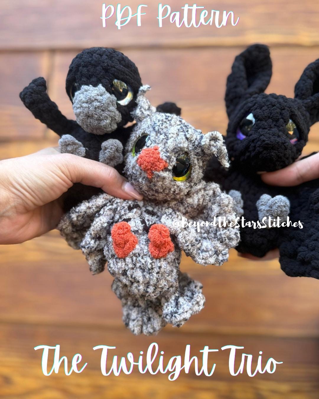 Twilight Trio Snugglers | Bat, Owl & Crow Crochet Pattern Bundle | Cozy Night Critters | No Sew 
