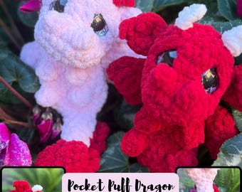 Pocket Puff Dragon Snugglers Häkelanleitung | Low Sew Plüsch Amigurumi Drache | DIGITALER DOWNLOAD