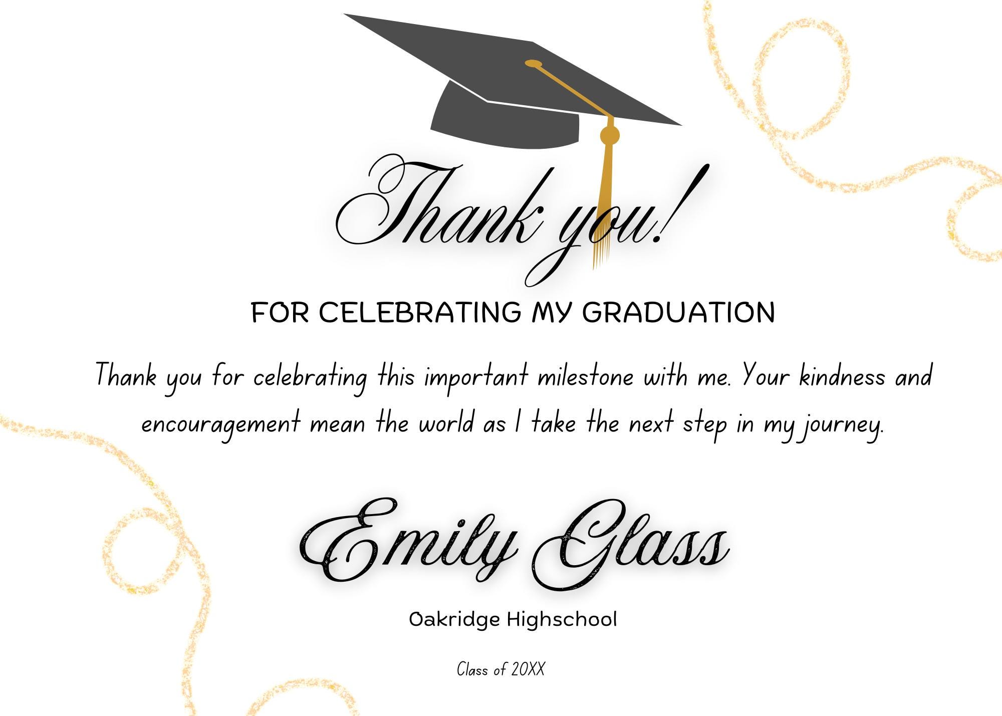Graduation Acknowledgement Message Simple Graduation Thank You Card Template | Graduation Gratitude Note ...