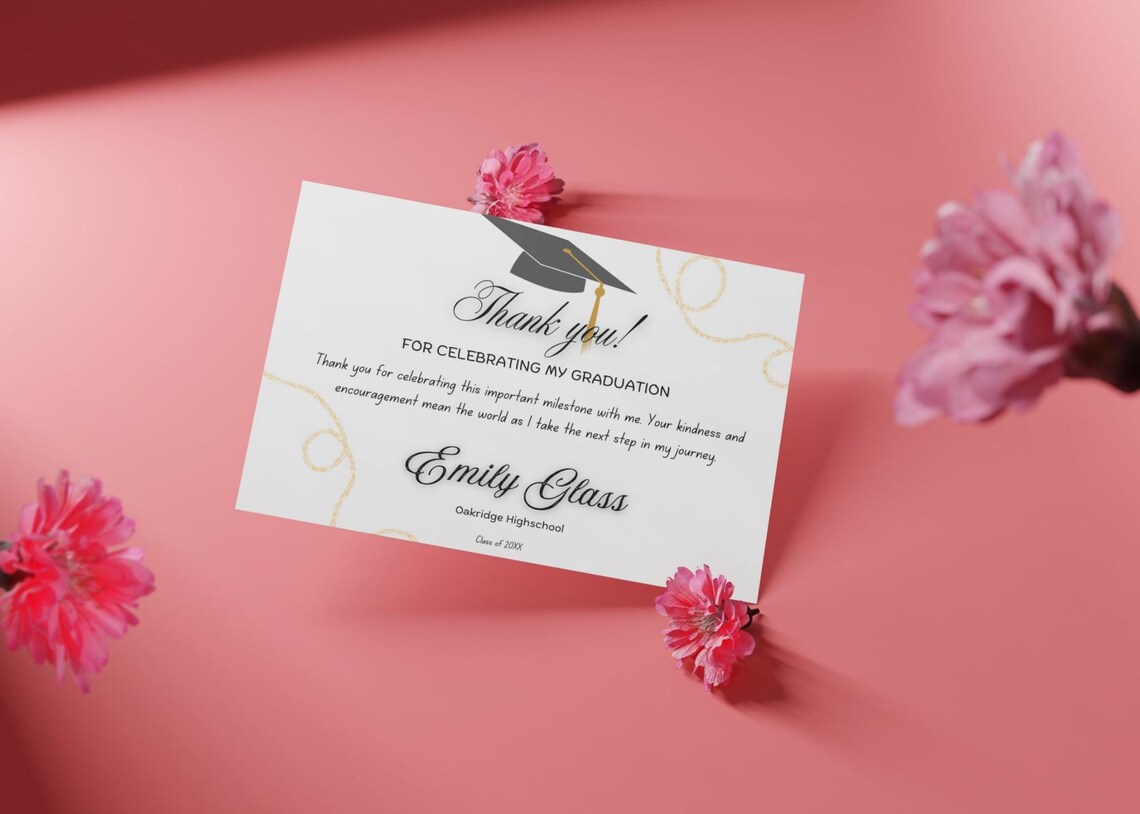 Simple Graduation Thank You Card Template | Graduation Gratitude Note ...