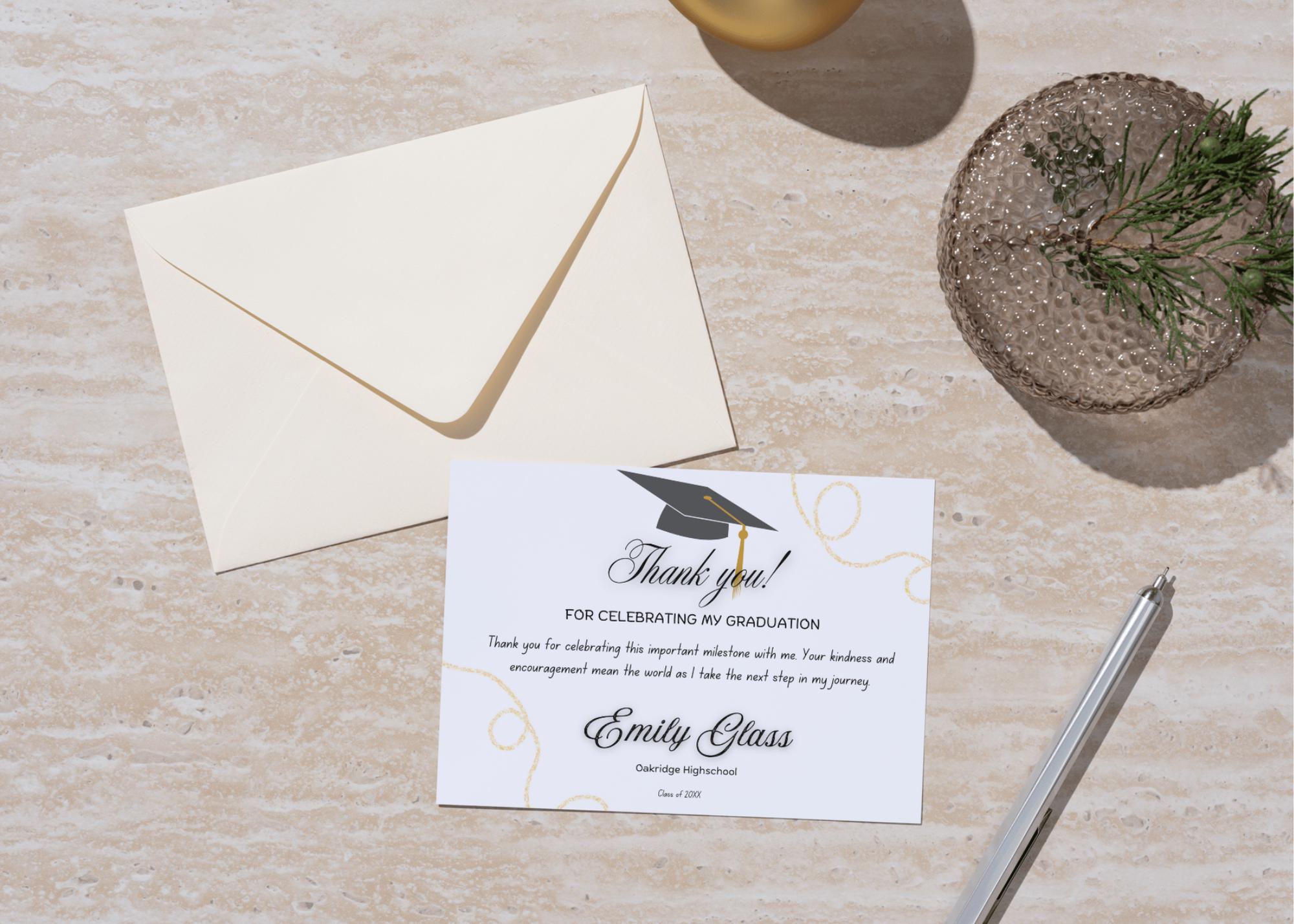 Graduation Acknowledgement Message Simple Graduation Thank You Card Template | Graduation Gratitude Note ...