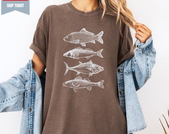 Fisch Tattoo Style Vintage 90er Jahre Tshirt, Retro Comfort Colors® Y2k Fischer Hemd, Fisch Hemd für Männer, Bass Liebhaber, Fischer Geschenke, Ozean Hemd