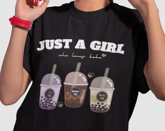 Just a Girl who loves boba, Japanesse Food, Sushi Cat, Womens Sushi Tee, Funny Sushi Tee, Sushi lovers t-shirt, valentine gift, Asian Food