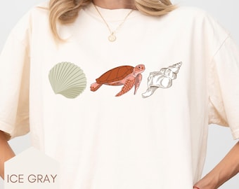Sea Life Turtle Oversize TShirt, Coconut Girl Aesthetic, Cute Boho Beach Tee, Ocean Lover Shirt, Trendy Summer Tee, Summer tee, Tropical Tee