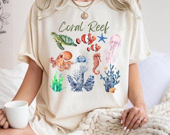 Comfort Colors® Coral Reef Shirt Vintage-Style, Ocean Conservation Tee, Sea Theme Shirt, Sea Life Shirt, Coral Reef Birthday, Beach Bum