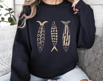 Fisherman Aesthetic Sweatshirt, Fish Crewneck, Vintage Sardine, Coastal Aesthetic, Fish Shirt, Retro European, Foodie Shirt, Travel Sweater